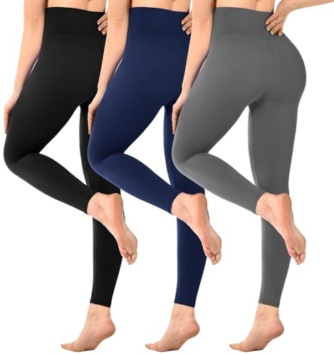 SINOPHANT 3er Pack Leggings Damen High Waist, Blickdicht Schwarze Leggings für Gym Yoga Sport, Schwarz/Schwarzblau/Grau, XXL