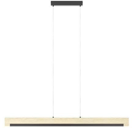 EGLO LED Pendelleuchte Camacho, 1 flammige Hängelampe dimmbar, Hängeleuchte aus Stahl, Holz und Kunststoff, Esstischlampe in Schwarz, Natur, Weiß, Wohnzimmerlampe hängend, FSC Zertifiziert