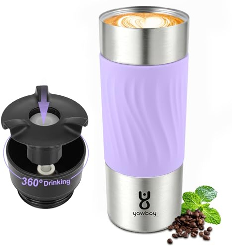 Yawbay Coffee Cup Travel Mug 360°Drinking,510ml Travel Coffee Mug Leakproof,Insulated Travel Mugs for Hot and Cold Drinks Spill Proof(Lightpurple)