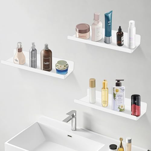 Auauraintt Étagère Murale Suspendue, 3 Pièces Etagere Murale Blanche, Tablette Flottante, Etagere sans percer en Acrylique pour Chambre pour Cadres Photo, Salon, Bureau, Salle de Bain, Cuisine