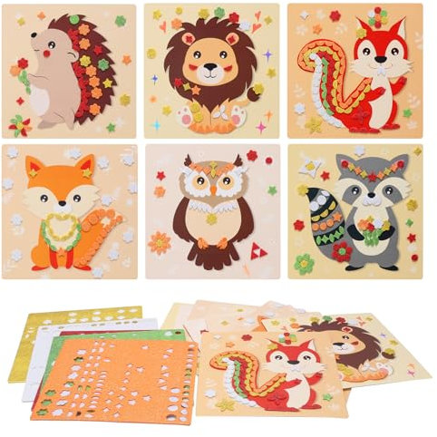 LAMEK 12 Herbst Tier Bastelsets für Kinder Herbst Klebepunkt Basteln Set Kreative Kunsthandwerk Mosaik Klebebilder Kreativsets Geschenke für Jungen Mädchen Herbstszeit Geburtstag