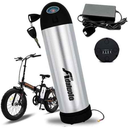 Adaluolo Ebike Battery, 36V 10AH Bottle Electric Bike Battery Pack Silver Lithium ion Bicycle Removable Battery with Charger, 4 Pin Base, Safe Lock for 200W 250W 350W Motor