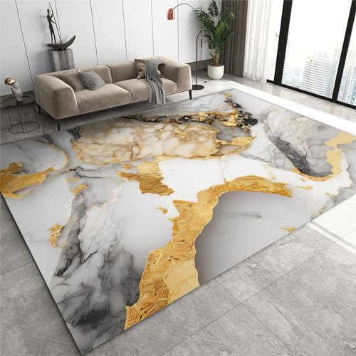 SANSJI Gold Glitzer Marmor Teppiche Gegend, Grau Modern Kurzflor Kinderteppich - für Terrasse Garten, Küche, Bad Oder 60 x 90 cm