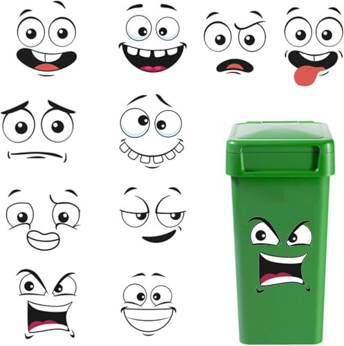 10 Autocollants pour poubelle, autocollants pour les yeux, autocollants d'expression de dessins animés, autocollants pour les toilettes, autocollants pour la poubelle