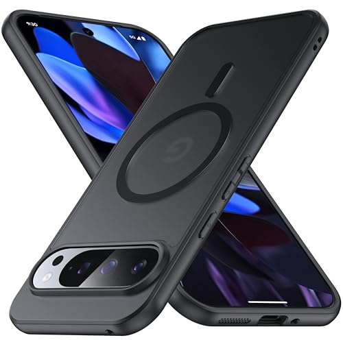 FNDMIL [NO.1 Magnetico Cover per Google Pixel 9/9 Pro con Mag-Safe | [Traslucido Opaco][Anti-Impronta][Protezione Militare Antiurto] Rigida con Morbido Silicone Custodia Case Nero