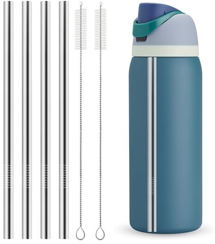 XZESH Metal Straw Replacement for Owala Water Bottle 40 oz Accessories, With 2 Straw Cleaner, Reusable Stainless Steel Straws Compatible With Owala FreeSip Water Bottle - 4pcs