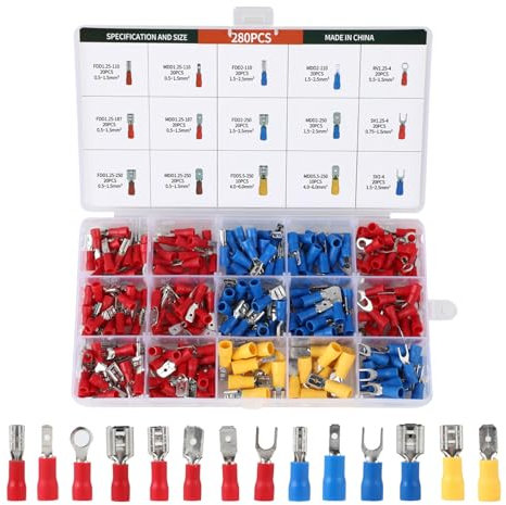 Capicorda Elettrici A Crimpare - Connettori Elettrici 280 Pezzi - Terminali Elettrici - Capicorda Ad Occhiello