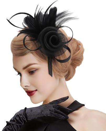 DRESHOW Mesh Flower Feather Fascinators with Clip and Head Band Cocktail Tea Party Headwear for Girls & Women