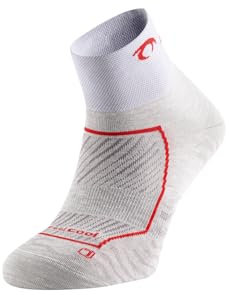 Lurbel Race, Calcetines de running, ligeros, calcetines Anti-ampollas, transpirables, Anti-olor, Calcetín sin costuras, calcetín tobillero. (FR/ES, Letras, L, Regular, Regular, Gris Hielo/Rojo)