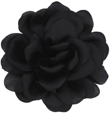 LOZTBUE 1 pièce de broche de fleurs de roses, grande broche de mousseline, pince à cheveux, classique, élégante, faite à la main, de fleurs, appropriée pour le mariage, la fête (noir)