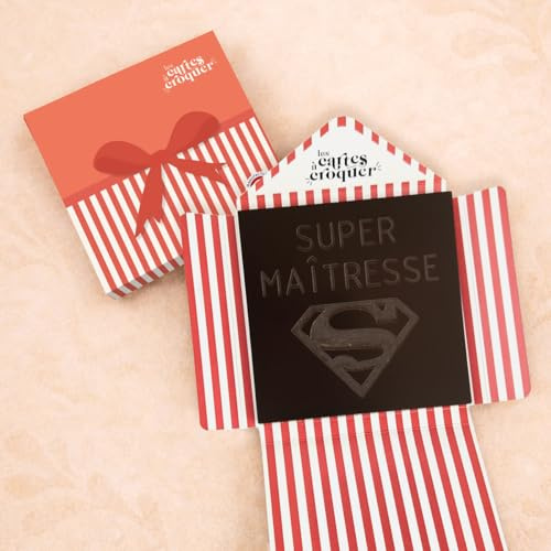 Les cartes à croquer | Prête à Croquer Modèle Super Maîtresse | Tablette de chocolat gravé | Année Scolaire | Chocolat au choix lait, noir, blanc (80g, Chocolat noir)