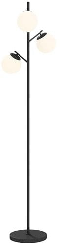 HOMCOM - Lámpara de pie con pie de salón de metal negro con 3 pantallas de globo blanco, cristal esmerilado, 40 W, diámetro 27 x 169 cm, color negro