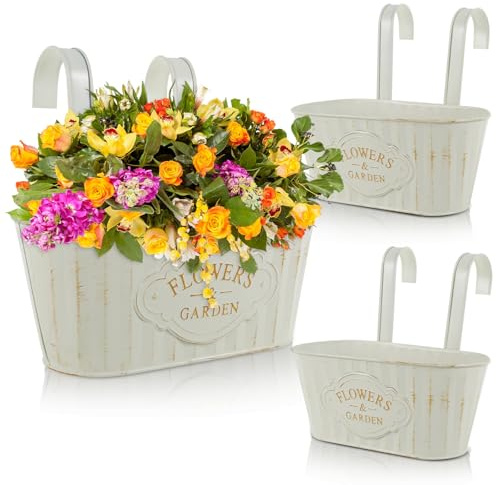 Fyeme 3 Stück Blumentöpfe zum Aufhängen mit Haken 27×14.5×24cm Hängetopf für Pflanzen mit Ablaufloch Abnehmbar Blumentopf Hängend Outdoor für Gartenzäune Terrassengeländer Balkone