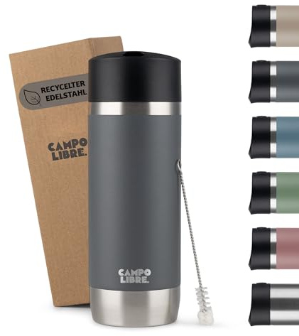 Campo Libre.® Anto I Kaffeebecher to go thermo I Thermobecher I 100% auslaufsichere Travel Mug mit One-Touch-Verschluss I Premium Coffee to go becher I Doppelwandig, hält mind. 6h heiß, Grau, 350ml