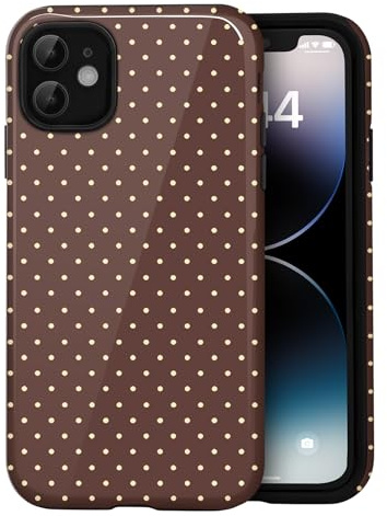 Amzfield Case for iPhone 11, Small Polka Dot Dual Layer Cute Retro, Brown | Small Polka Dot Dotted Dual Layer Shockproof Retro Cute Girly for Girl Women Drop Protection Precise Cutouts Impact Resistant