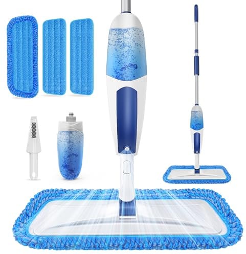 Microfiber Mops for Cleaning Floors - Spray Floor Mop for Laminate Floors with 3 Washable Pads 1 Refillable Bottle - Wet Dry Dust Mop for Hardwood Tile Vinyl Wall Bathroom Kitchen