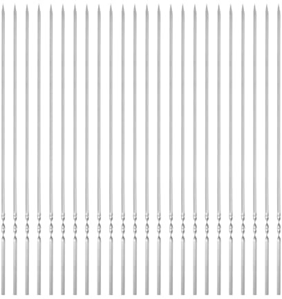 QUARKZMAN 24 Piezas De Brochetas De Metal Para Parrilla BBQ | 45cm x 5mm x 1.4mm Varillas Planas De Acero Inoxidable Reutilizables, Asador Al Aire Libre Para Carne Camarón Frutas Verduras