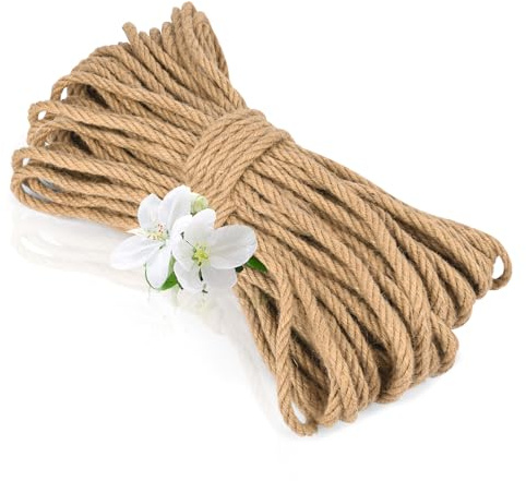 vsshe 50m Jute Rope, 7mm Thick Jute Twine String, Natural Braided Jute Garden Rope for Cat Scratching Post Ropes, Gardening, Camping, Decoration, Gift Wrapping and Craft Decoration (Brown)