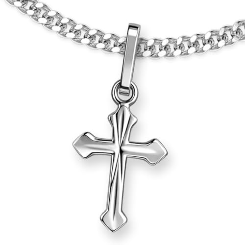 CLEVER Schmuck Collana con ciondolo a croce per ragazzi e ragazze, in argento, croce 18 mm a fantasia, argento sterling 925, in astuccio a forma di croce, regalo per neonati per il battesimo