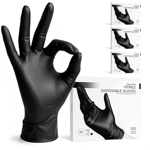 Lavitra Nitril Einmalhandschuhe Schwarz, 100 Stück, Größe M – puderfrei & latexfrei – medizinische Untersuchungshandschuhe – EN 455 & EN ISO 374 Typ B