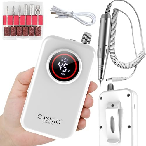 GASHIO Fresa per unghie senza fili 50 W 45000 RPM con USB-C, ricaricabile, con set di fresa, lima elettrica professionale per unghie gel e acrilico, salone e casa