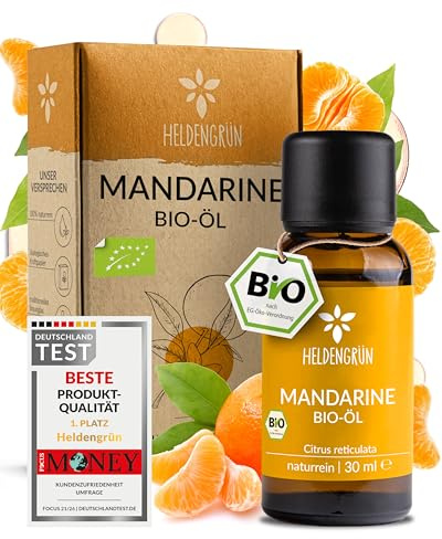 Heldengrün® BIO Mandarinenöl [100% NATURREIN] Schonend kaltgepresst 30 ml | Echte Mandarine · süß, fruchtig & warm · Bio-zertifiziert (DE-ÖKO-005) · Deutsches Startup