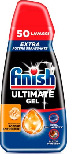 Finish Ultimate Gel, Gel Detersivo per Lavastoviglie, 50 lavaggi, 900 ml, Antiodore, Extra Potere Sgrassante, Extra Brillantezza, Pulizia Profonda
