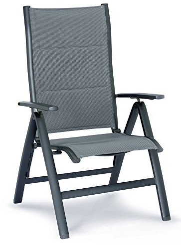 BEST Hochlehner Gartenstuhl Varese I Stabiler Klappsessel aus hochwertigem Aluminium & Ergotex I Langlebig & wetterfest I 67 x 67 x 112cm I Anthrazit.