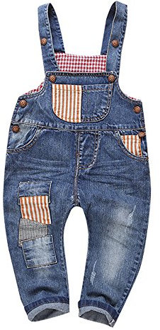 KIDSCOOL SPACE Salopette di Jeans per Bebè e Bambine,Salopette da Lavoro in Jeans,Azzurro,18-24 Mesi