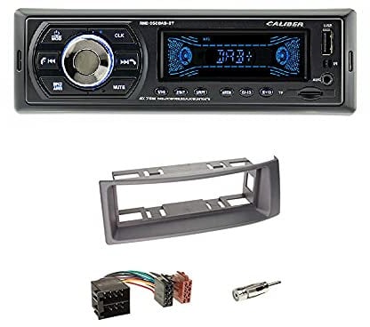 Autoradio Caliber RMD050DAB-BT DAB+ USB FM AUX-IN + Radioblende grau + Adapter + Antennenadapter für Renault Mégane I Coach/Coupé (BA/DA) 10/1995-06/2002 / Mégane I Scénic (JA) 11/1996-08/1999