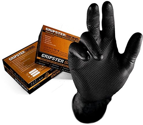 Gripster Skins Nitril-Einweghandschuhe, extra robust, 50 Packungen / 25 Paar, PPE Cat 3, Auto-Commercial, Nitril, Schwarz , XX-Large / Size 11