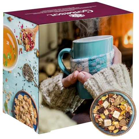Premium Tee-Adventskalender mit 24 weihnachtlichen Gourmet-Teesorten, 223 g loser Tee, Geschenk-Idee für Frauen