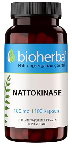 Nattokinase Kapseln – 100 Stück mit je 100 mg Nattokinase aus Natto-Extrakt und Vitamin B1 ohne Gentechnik von BIOHERBA PZN 17192558