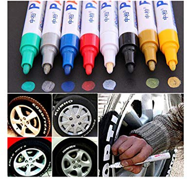 Brussels08, 1 pennarello colorato per pneumatici, universale, impermeabile, per pneumatici, gomma, metallo, vernice permanente, adatto per auto, moto, bici, battistrada Red