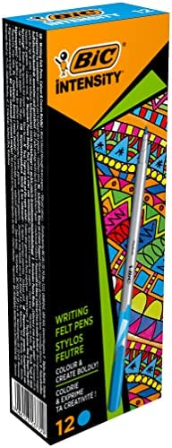 BIC Intensity Fineliner, Filzstifte Set mit 12 Stiften in Türkis, mit mittlerer Spitze, Ideal für das Büro, das Home Office oder die Schule