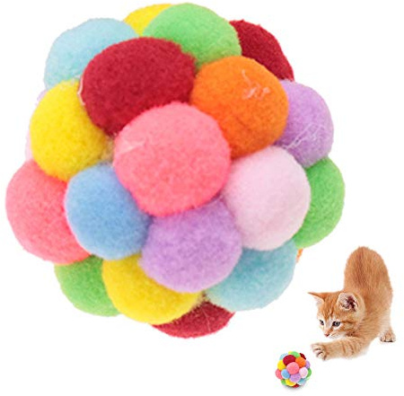 HEEPDD Colorful Cat Balls, Handmade Plush Bouncy Ball with Catnip and Bell for Kitten Training Chewing Playing Interactive Indoor Outdoor Activity, Catnip Stuffed Squeaky Toy for Cats and Kittens