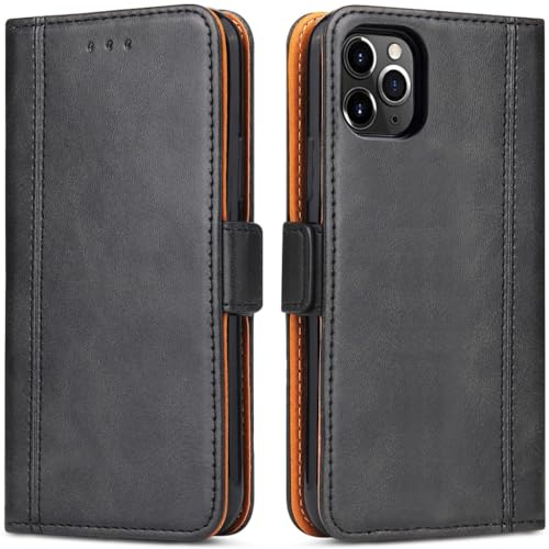 Bozon Handyhülle für iPhone 11 Pro, Lederhülle mit Kartenfächer, Schutzhülle mit Standfunktion, Klapphülle Tasche für Apple iPhone 11 Pro (Schwarz)