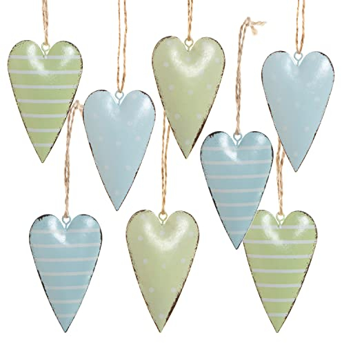 Logbuch-Verlag 8 Metall Herzen Frühling Anhänger Herzanhänger blau grün türkis Geschenkanhänger Hochzeit Geburtstag 7 cm