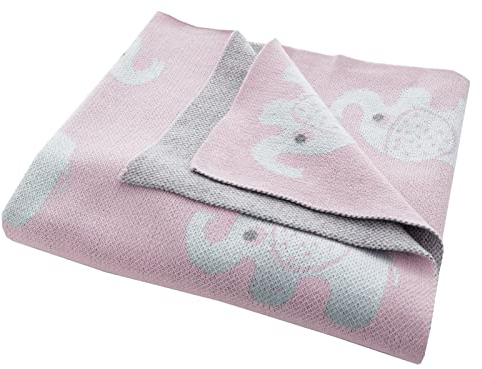 Bio Babydecke 100% Bio-Baumwolle (kbA) GOTS zertifiziert, Elefanten Rosa, 80 x 100 cm