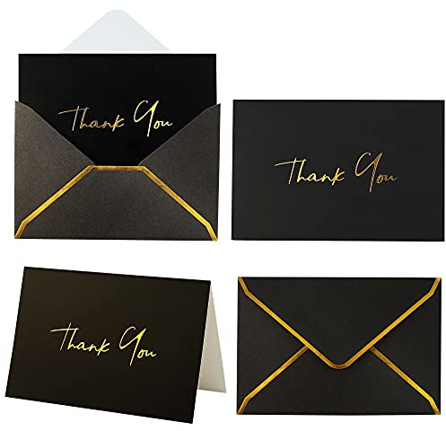 Winoo Design Schwarze Dankeskarten mit Umschlägen – 36 PK Dankeskarten mit Goldfolie Briefpressen 10,2 x 15,2 cm, Dankeskarten für Geschäftliche Beerdigung, Beileidsabschluss, Berufsbefriedigung