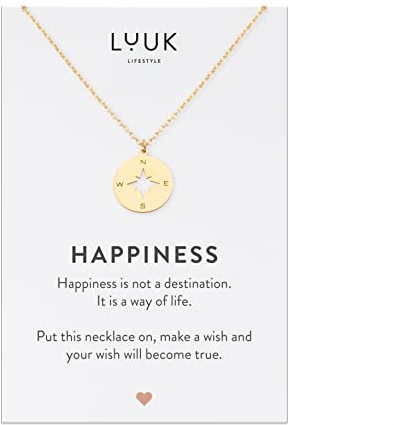 LUUK LIFESTYLE Edelstahl Halskette mit Anhänger für Damen, filigraner Schmuck, Glücksbringer, Freundschafts Kette, Geschenk für Frauen & Mädchen, Kompass I Wegweiser, gold