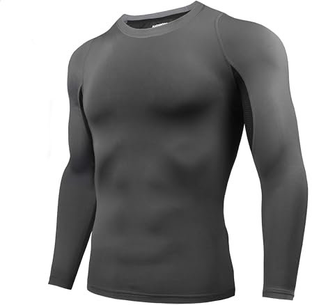 AMZSPORT Herren Kompressionsshirt Langarm Funktionsshirt Sportshirt Atmungsaktiv Laufshirt, Grau, M