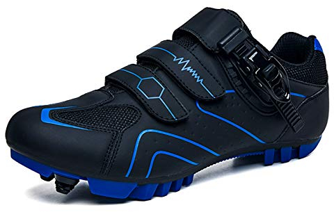 Prodkfe Moutntain Fahrradschuhe Herren Damen MTB Schuhe SPD Mountainbike Schuhe mit Schnalle A Schwarz Blau 45 EU
