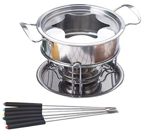 YARNOW Fondue-Set Schokoladenfondue Set Mit Schmelzofen Und Edelstahl-gabeln Für Käsefondue Inklusive Gelbrenner Und Deckel Für Gleichmäßiges Erhitzen Und Wärmespeicherung