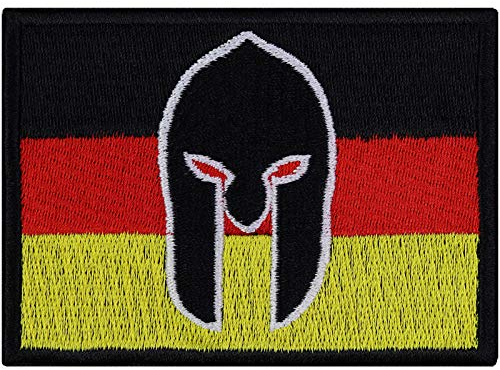 Deutschland Flagge Aufnäher Spartaner Biker Aufbügler Gladiator Germany Patch zum annähen Männer Geschenk Applikation für Leder-Jacken/Kutten/Jeans/Taschen | 90x65mm