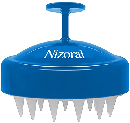 Nizoral Haar-Shampoo-Bürste mit weichem Silikon-Massagegerät, perfekt für alle Haartypen, reinigt die Kopfhaut tief und entfernt abgestorbene schuppige Haut und Rückstände.
