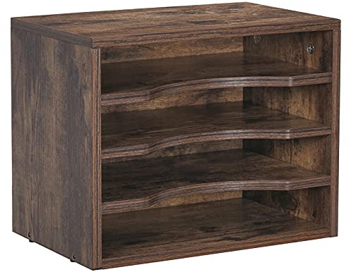 Snughome Vintage-Aktenordner aus Holz, 34 cm (13,4 Zoll) Dokumenten-Briefablage mit 3 verstellbaren Regalen, Holz-Schreibtisch-Papier-Aktenhalter für Schule, Zuhause, Bürobedarf (rustikales Braun)