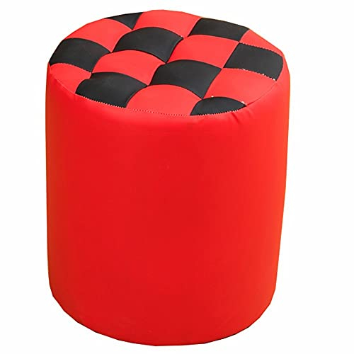 WHOJA Ottoman Sitzhocker runden Stuhl Wohnzimmer Couchtisch Hocker Kariertes Kissen Hocker aus Kunstleder Schlafzimmer Wohnzimmer Massivholzrahmen 31x31x35cm Ottoman Hocker Beinstütze(Color:rot)