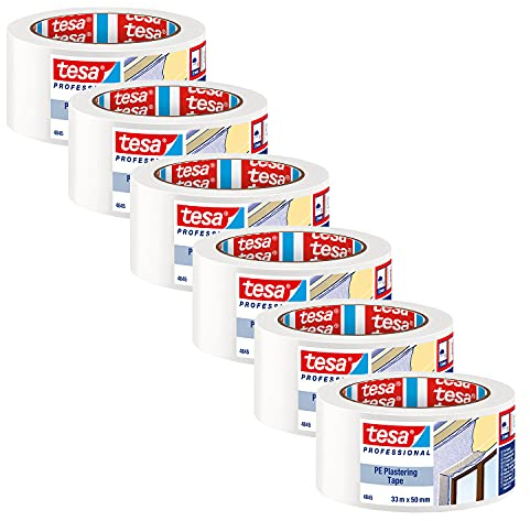 tesa PE Putzband 4845 Abdeckband für Putz- und Malerarbeiten - zum Abkleben und Abdecken - weiß - je 33 m x 50 mm | 6er Pack