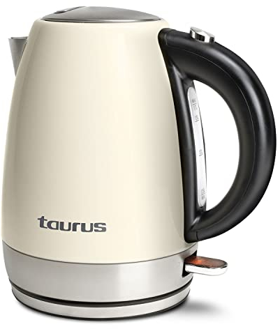 Taurus Vintage Cream - Hervidora agua, 2200W, 1.7L, base giratoria 360º, asa ergonómica, apagado automático, botón de apertura, filtro extraíble, alojamiento cable, acero inoxidable, crema